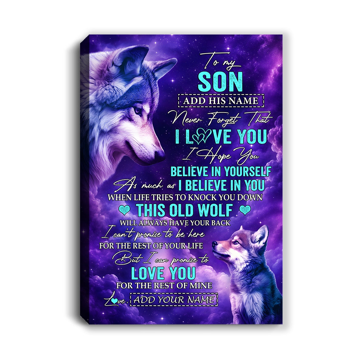 Personalized To My Son Canvas From Mom Dad Mother Father Wolf Never Forget I Love You Son Birthday Gifts Graduation Christmas Custom Wall Art Framed Canvas | teecentury