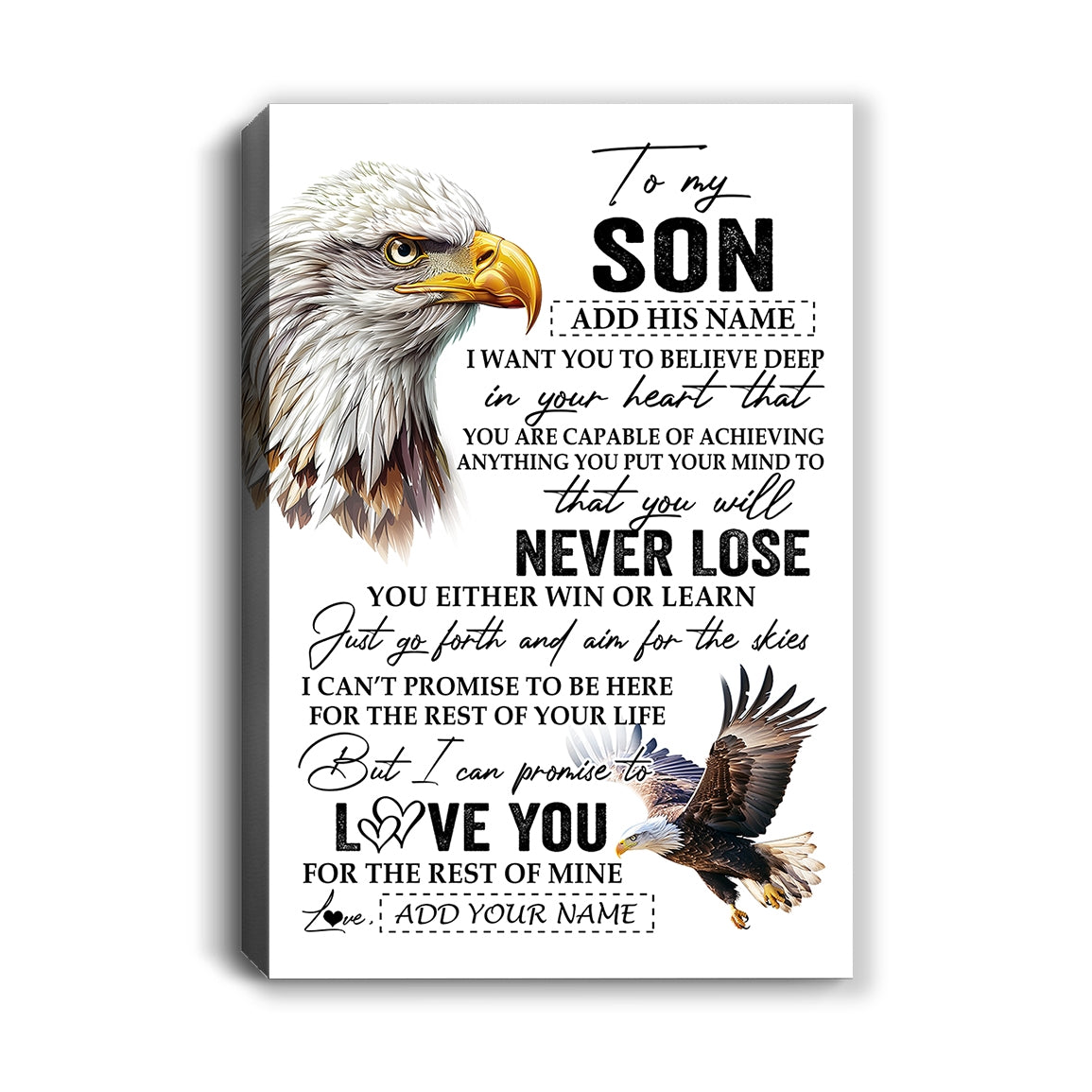 Personalized To My Son Canvas From Mom Dad Mother Father You Will Never Lose Eagle Son Birthday Gifts Graduation Christmas Custom Wall Art Print Framed Canvas | teecentury