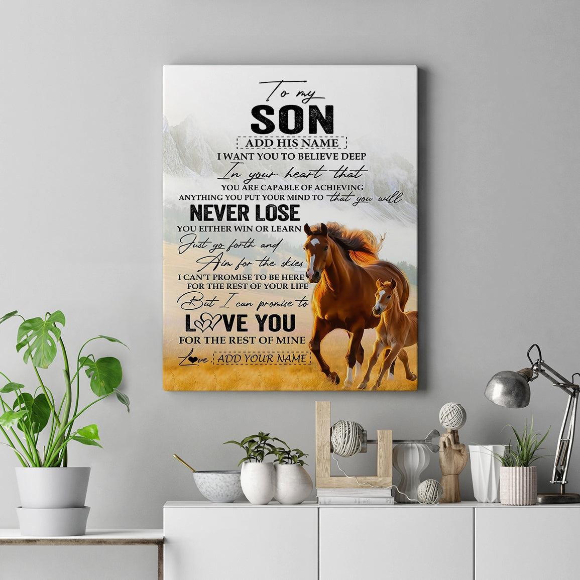 Personalized To My Son Canvas From Mom Dad Mother Father You Will Never Lose Horse Son Birthday Gifts Graduation Christmas Custom Wall Art Print Framed Canvas | teecentury