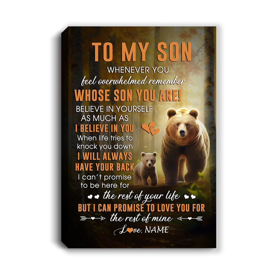 Personalized To My Son Canvas From Mom Dad Mother Whenever You Feel Bear Son Birthday Gifts Graduation Christmas Custom Wall Art Print Framed Canvas | teecentury