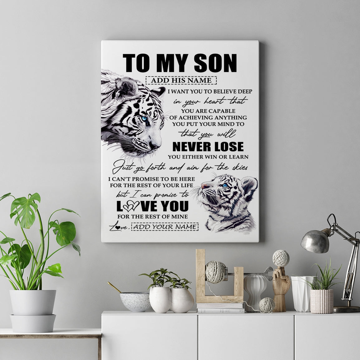 Personalized To My Son Canvas From Mom Dad Mother You Will Never Lose White Tiger Son Birthday Gifts Graduation Christmas Custom Wall Art Print Framed Canvas | teecentury