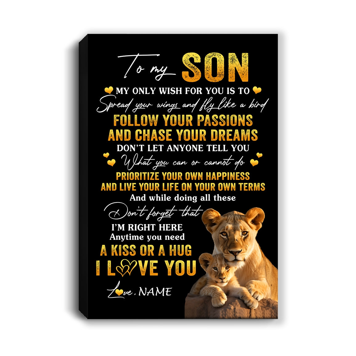 Personalized To My Son Canvas From Mom Mother Lion My Only Wish For You Son Birthday Gifts Graduation Christmas Custom Wall Art Print Framed Canvas | teecentury