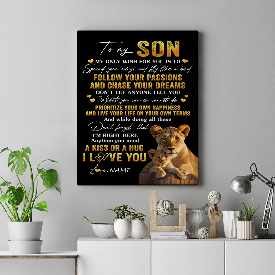 Personalized To My Son Canvas From Mom Mother Lion My Only Wish For You Son Birthday Gifts Graduation Christmas Custom Wall Art Print Framed Canvas | teecentury