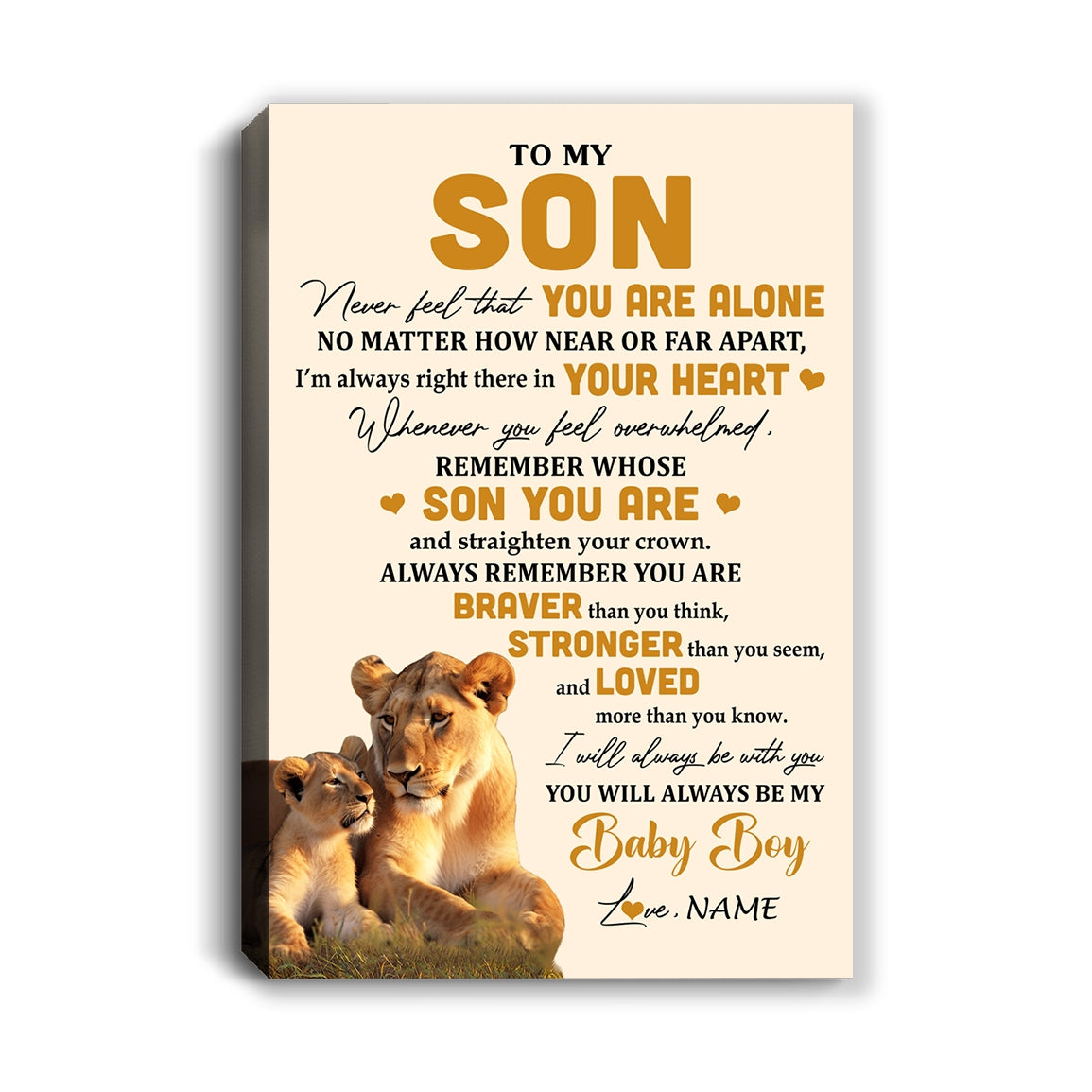 Personalized To My Son Canvas From Mom Mother Lion Never Feel That You Are Alone Great Son Birthday Gifts Graduation Christmas Custom Wall Art Print Framed Canvas | teecentury