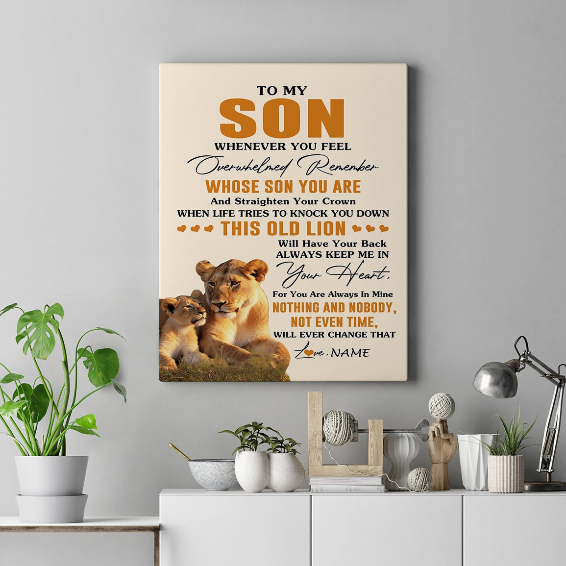 Personalized To My Son Canvas From Mom Mother Whenever You Fell Overwhelmed Lion Son Birthday Gifts Graduation Christmas Custom Wall Art Print Framed Canvas | teecentury