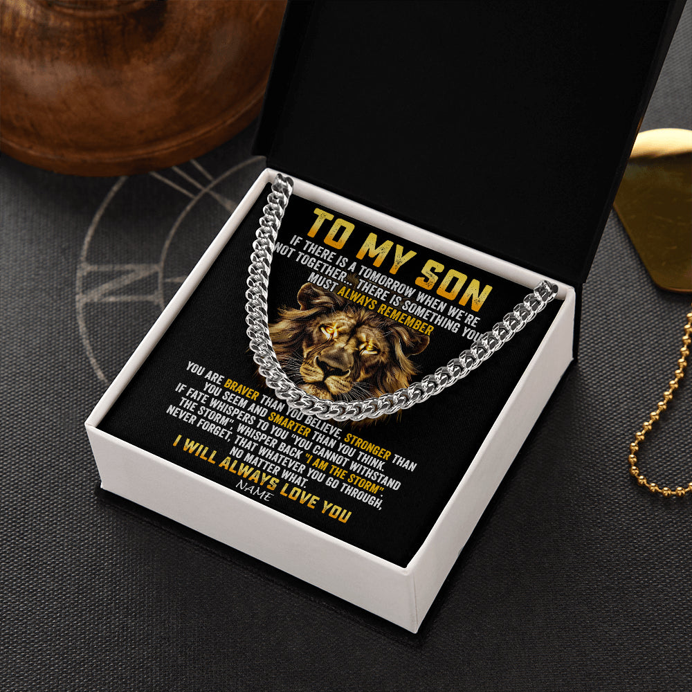 Cuban Link Chain Necklace Stainless Steel | 2 | Personalized To My Son Cuban Necklace From Mom Dad Mother Father I Will Always Love You Lion Son Birthday Graduation Christmas Customized Gift Box Message Card | teecentury