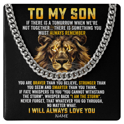 Cuban Link Chain Necklace Stainless Steel | 1 | Personalized To My Son Cuban Necklace From Mom Dad Mother Father I Will Always Love You Lion Son Birthday Graduation Christmas Customized Gift Box Message Card | teecentury