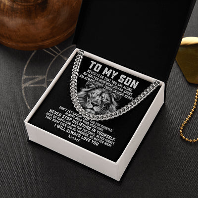 Cuban Link Chain Necklace Stainless Steel | 2 | Personalized To My Son Cuban Necklace From Mom Dad Mother Father Never Fear That You Are Alone Lion Son Birthday Christmas Customized Gift Box Message Card | teecentury