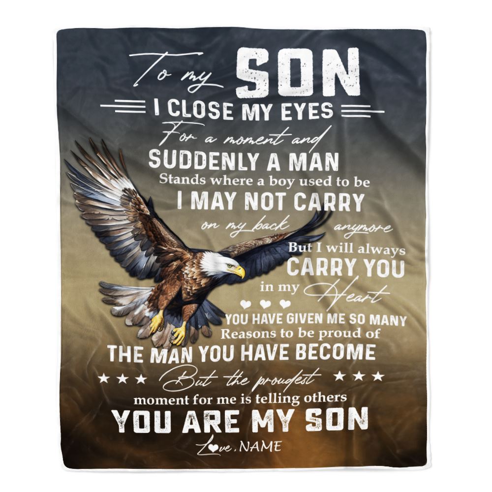 Personalized To My Son Eagle Blanket From Mom Dad I Closed My Eyes Great Son Birthday Christmas Thanksgiving Graduation Customized Fleece Blanket | teecentury