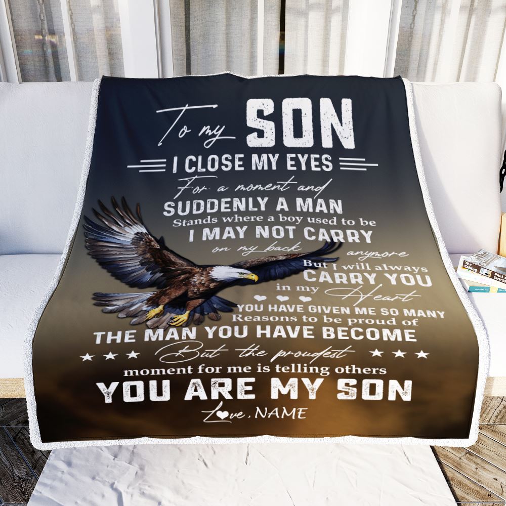 Personalized To My Son Eagle Blanket From Mom Dad I Closed My Eyes Great Son Birthday Christmas Thanksgiving Graduation Customized Fleece Blanket | teecentury