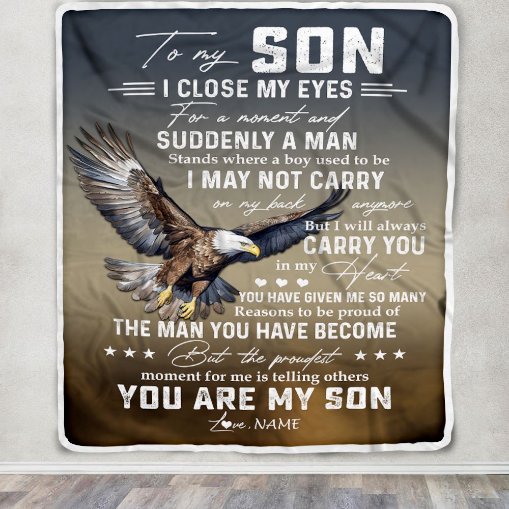 Personalized To My Son Eagle Blanket From Mom Dad I Closed My Eyes Great Son Birthday Christmas Thanksgiving Graduation Customized Fleece Blanket | teecentury