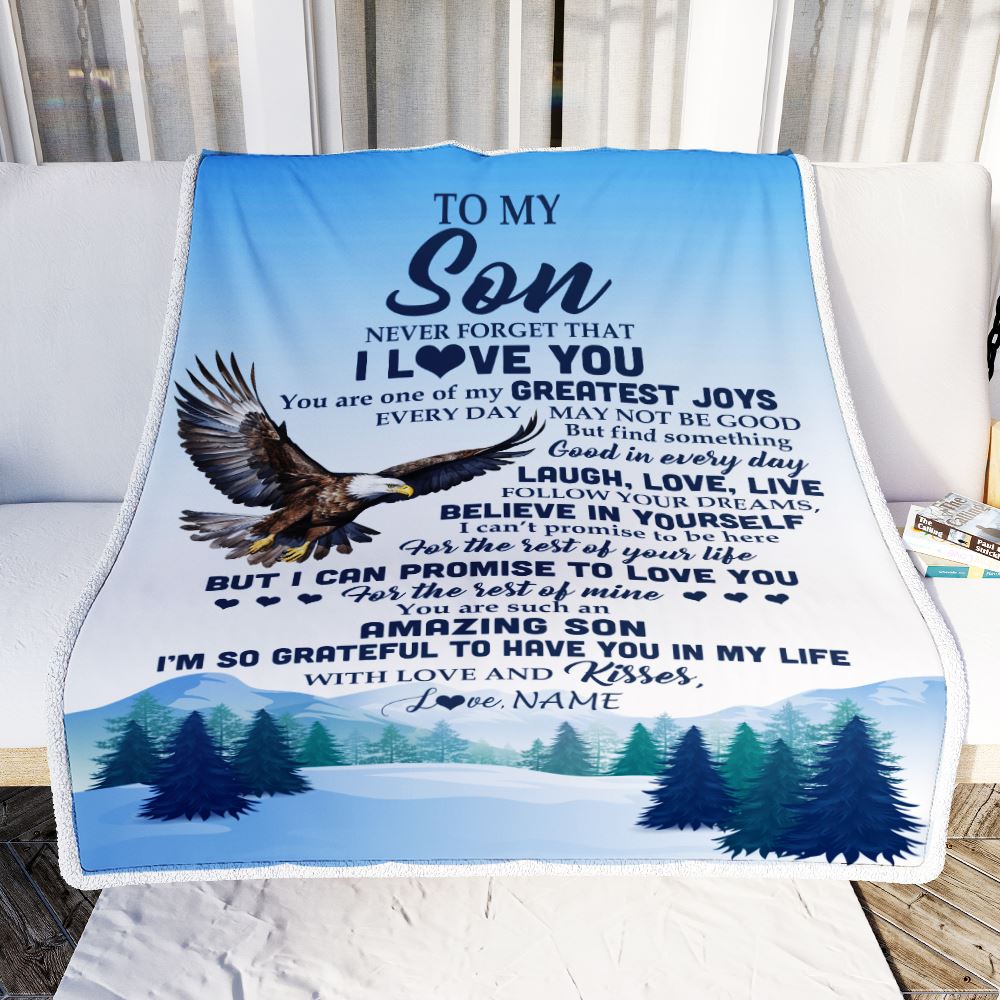 Personalized To My Son Eagle Blanket From Mom Dad Never Forget That I Love You Son Gift Birthday Graduation Christmas Customized Gift Fleece Throw Blanket | teecentury