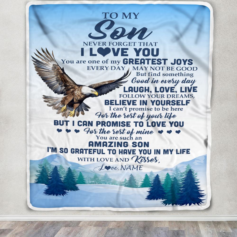 Personalized To My Son Eagle Blanket From Mom Dad Never Forget That I Love You Son Gift Birthday Graduation Christmas Customized Gift Fleece Throw Blanket | teecentury