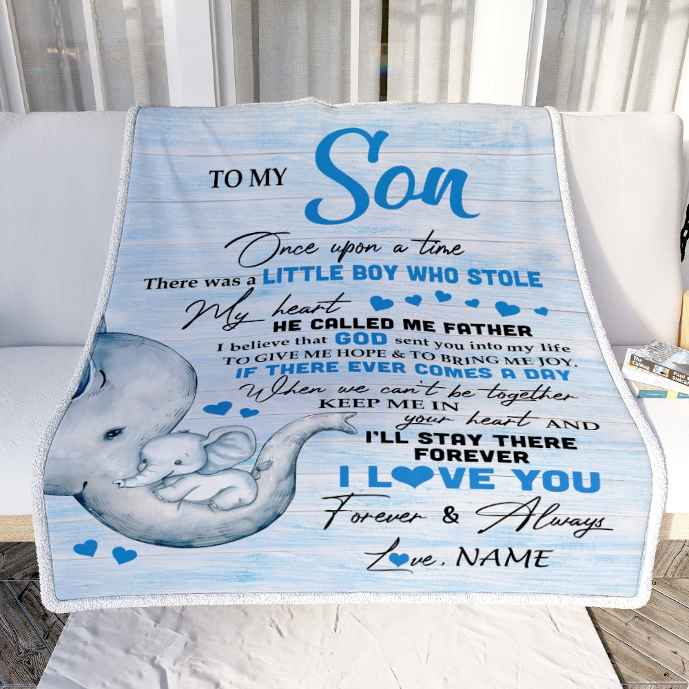 Personalized To My Son Elephant Blanket From Dad Father I'll Stay There Forever Son Birthday Christmas Customized Bed Quilt Fleece Throw Blanket | teecentury
