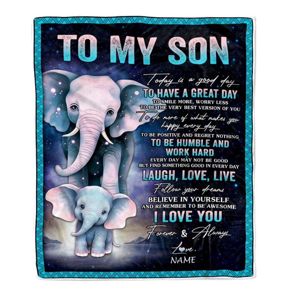 Personalized To My Son Elephant Blanket From Mom Dad Mother Every Day Laugh Love Live Son Birthday Gifts Graduation Christmas Customized Fleece Blanket | teecentury