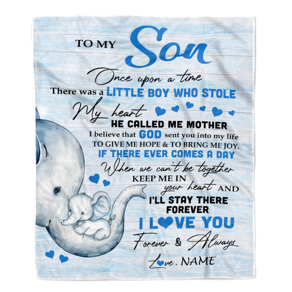 Personalized To My Son Elephant Blanket From Mom Mother I'll Stay There Forever Son Birthday Christmas Customized Bed Quilt Fleece Throw Blanket | teecentury