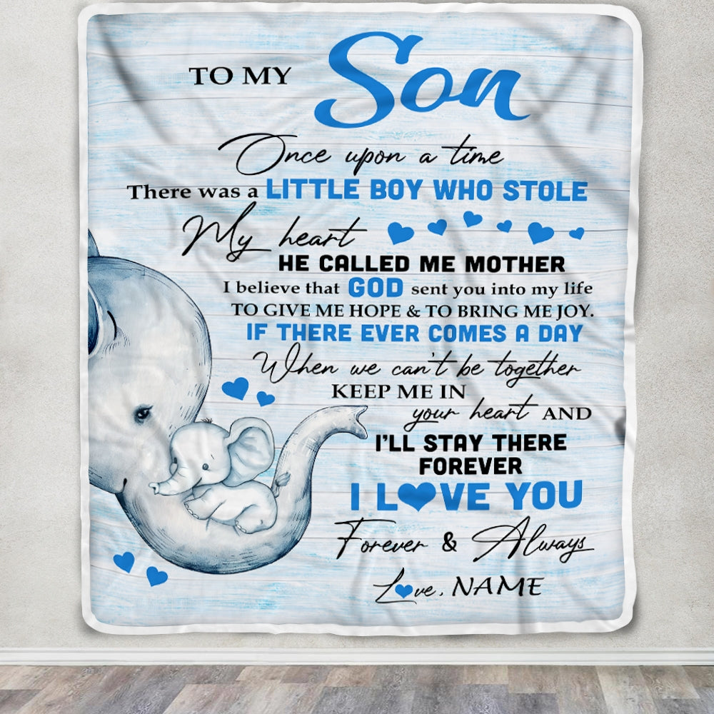 Personalized To My Son Elephant Blanket From Mom Mother I'll Stay There Forever Son Birthday Christmas Customized Bed Quilt Fleece Throw Blanket | teecentury