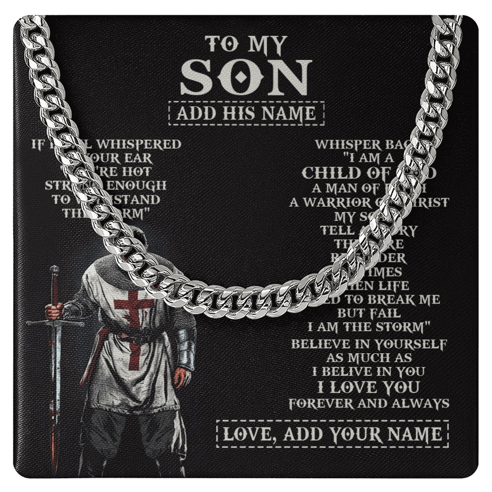 Cuban Link Chain Necklace Stainless Steel | 1 | Personalized To My Son From Dad Mom Necklace I Am The Storm Knight Templar Birthday Gifts For Son Christian Christmas Graduation Custom Gift Box Message Card | https://teecentury.