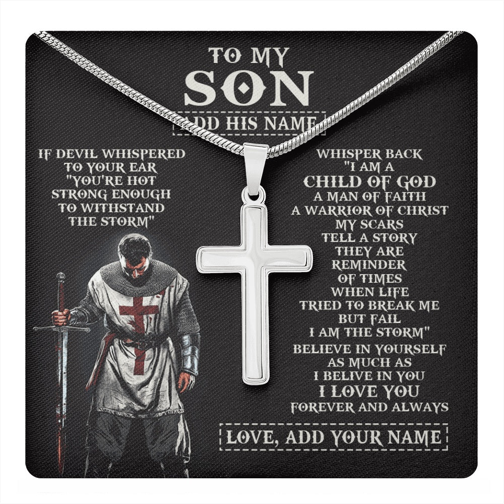 Stainless Cross Necklace Stainless Steel | 1 | Personalized To My Son From Dad Mom Necklace I Am The Storm Knight Templar Birthday Gifts For Son Christian Christmas Graduation Custom Gift Box Message Card | https://teecentury.