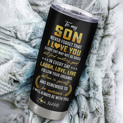 Personalized To My Son From Mom Dad Mother Father Stainless Steel Tumbler Cup Never Forget I Love You Lion Son Birthday Graduation Christmas Travel Mug | teecentury