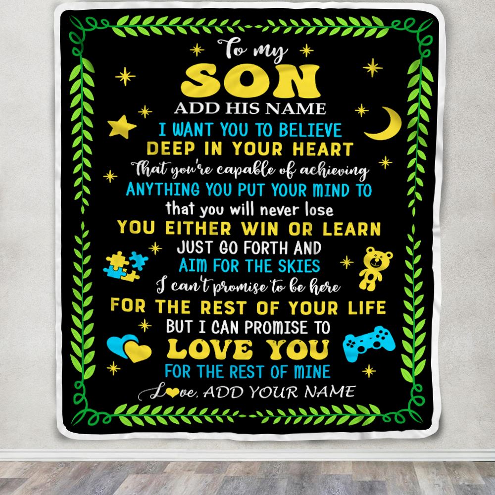 Personalized To My Son Gift Blanket From Mom Dad Mother Father Letter Sleep Cute Son Birthday Idea Graduation Christmas Customized Fleece Throw Blanket | teecentury