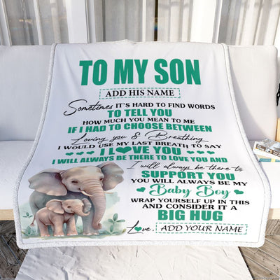 Personalized To My Son Gift Blanket From Mom Dad Mother Sometimes It's Hard Elephant Son Birthday Gifts Graduation Christmas Customized Fleece Throw Blanket | teecentury