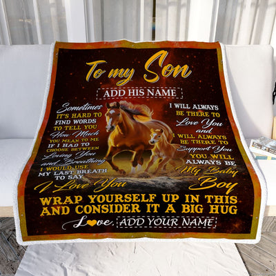 Personalized To My Son Gift Blanket From Mom Dad Mother Sometimes It's Hard Horse Son Birthday Gifts Graduation Christmas Customized Fleece Throw Blanket | teecentury