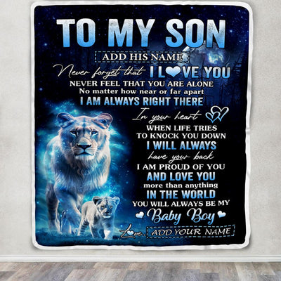 Personalized To My Son Gift Blanket From Mom Mother Never Feel That You Are Alone Lion Son Birthday Gifts Graduation Christmas Customized Fleece Throw Blanket | teecentury
