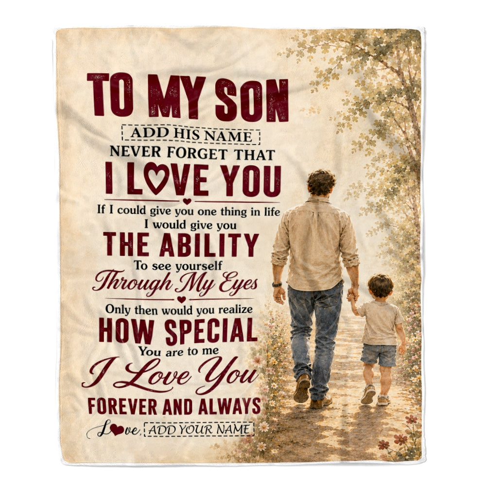 Personalized To My Son Gifts Blanket From Dad Father Son Holding Hands Letter Birthday Gift Graduation Christmas Customized Fleece Throw Blanket | teecentury