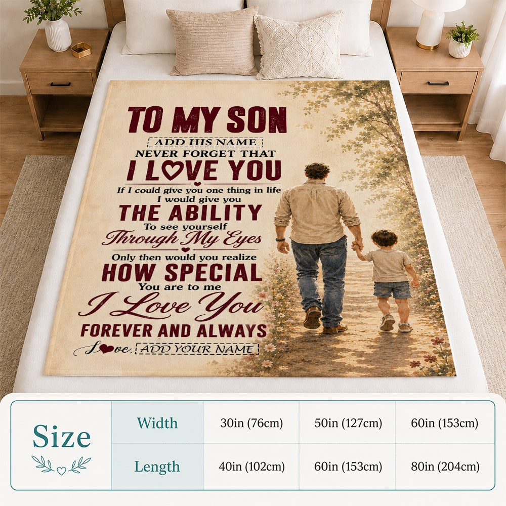 Personalized To My Son Gifts Blanket From Dad Father Son Holding Hands Letter Birthday Gift Graduation Christmas Customized Fleece Throw Blanket | teecentury