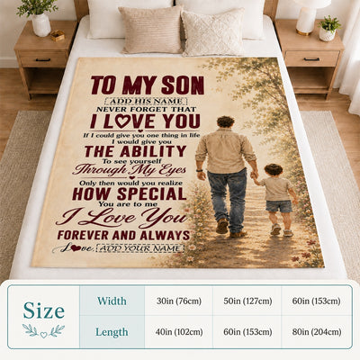 Personalized To My Son Gifts Blanket From Dad Father Son Holding Hands Letter Birthday Gift Graduation Christmas Customized Fleece Throw Blanket | teecentury