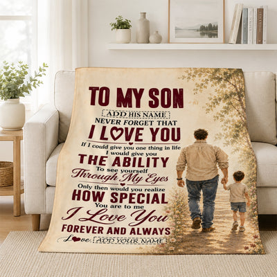 Personalized To My Son Gifts Blanket From Dad Father Son Holding Hands Letter Birthday Gift Graduation Christmas Customized Fleece Throw Blanket | teecentury