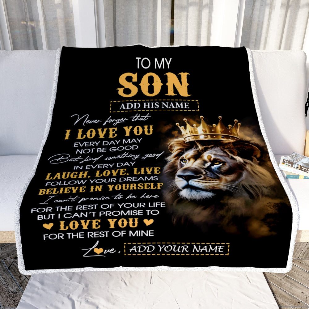 Personalized To My Son Gifts Blanket From Dad Mom Father Mother Laugh Love Live Lion Son Happy Birthday Gifts Graduation Christmas Customized Fleece Blanket | teecentury