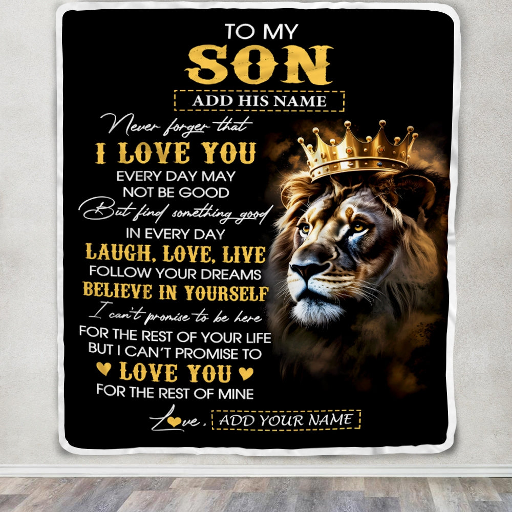 Personalized To My Son Gifts Blanket From Dad Mom Father Mother Laugh Love Live Lion Son Happy Birthday Gifts Graduation Christmas Customized Fleece Blanket | teecentury
