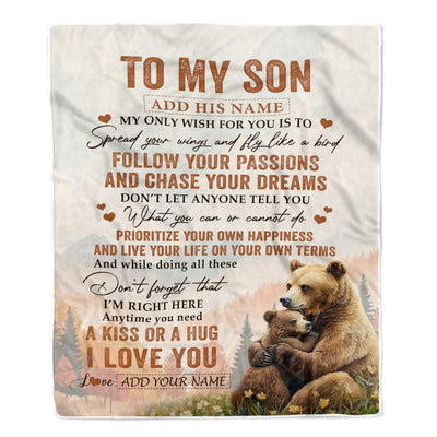 Personalized To My Son Gifts Blanket From Mom Dad Mother Father Bear My Only Wish For You Son Birthday Gifts Graduation Christmas Customized Fleece Blanket | teecentury