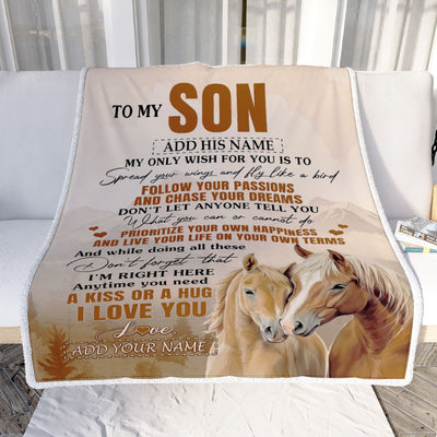 Personalized To My Son Gifts Blanket From Mom Dad Mother Father Horse My Only Wish For You Son Birthday Gifts Graduation Christmas Fleece Throw Blanket | teecentury