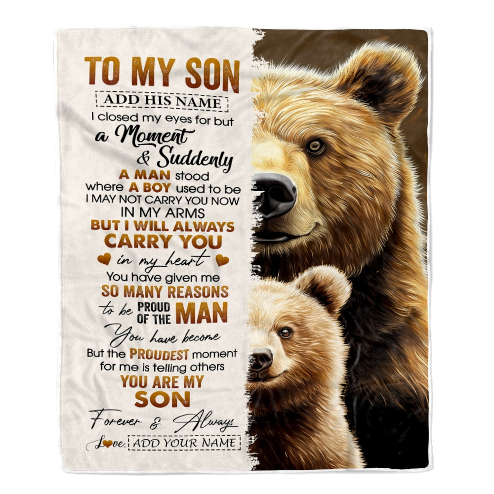 Personalized To My Son Gifts Blanket From Mom Dad Mother Father I Close My Eyes Bear Son Birthday Gifts Graduation Christmas Custom Fleece Throw Blanket | teecentury