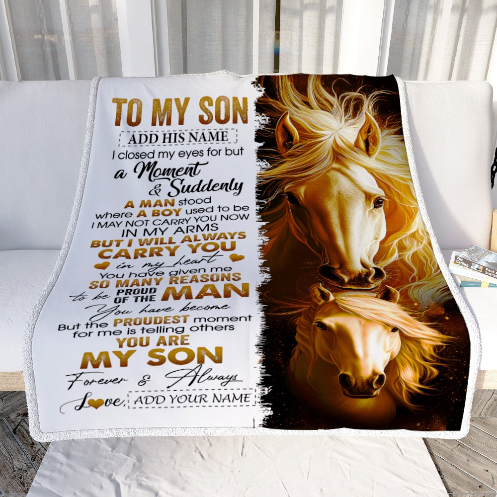 Personalized To My Son Gifts Blanket From Mom Dad Mother Father I Close My Eyes Horse Son Birthday Gifts Graduation Christmas Custom Fleece Throw Blanket | teecentury
