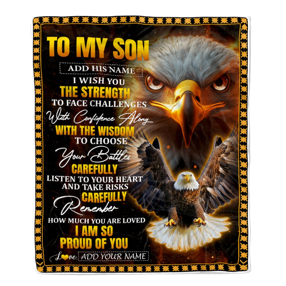 Personalized To My Son Gifts Blanket From Mom Dad Mother Father I Wish You The Strength Eagle Son Birthday Gifts Christmas Graduation Custom Fleece Blanket | teecentury