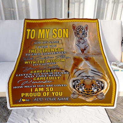 Personalized To My Son Gifts Blanket From Mom Dad Mother Father I Wish You The Strength Tiger Son Birthday Gifts Christmas Graduation Custom Fleece Blanket | teecentury