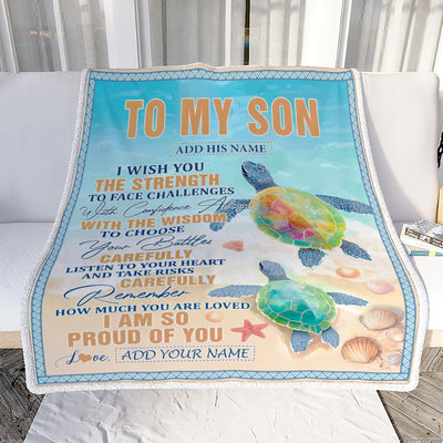 Personalized To My Son Gifts Blanket From Mom Dad Mother Father I Wish You The Strength Turtle Son Birthday Gifts Christmas Graduation Custom Fleece Blanket | teecentury