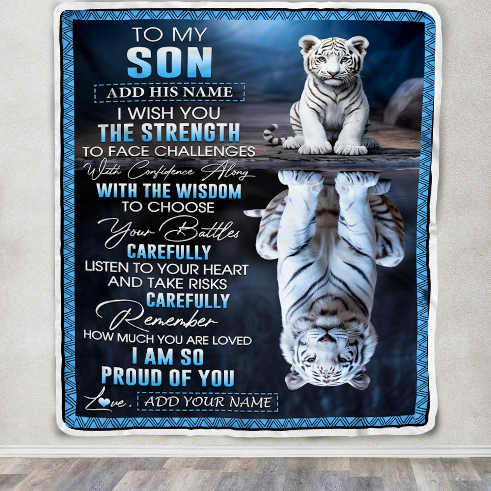 Personalized To My Son Gifts Blanket From Mom Dad Mother Father I Wish You The Strength White Tier Son Birthday Gifts Christmas Custom Fleece Throw Blanket | teecentury