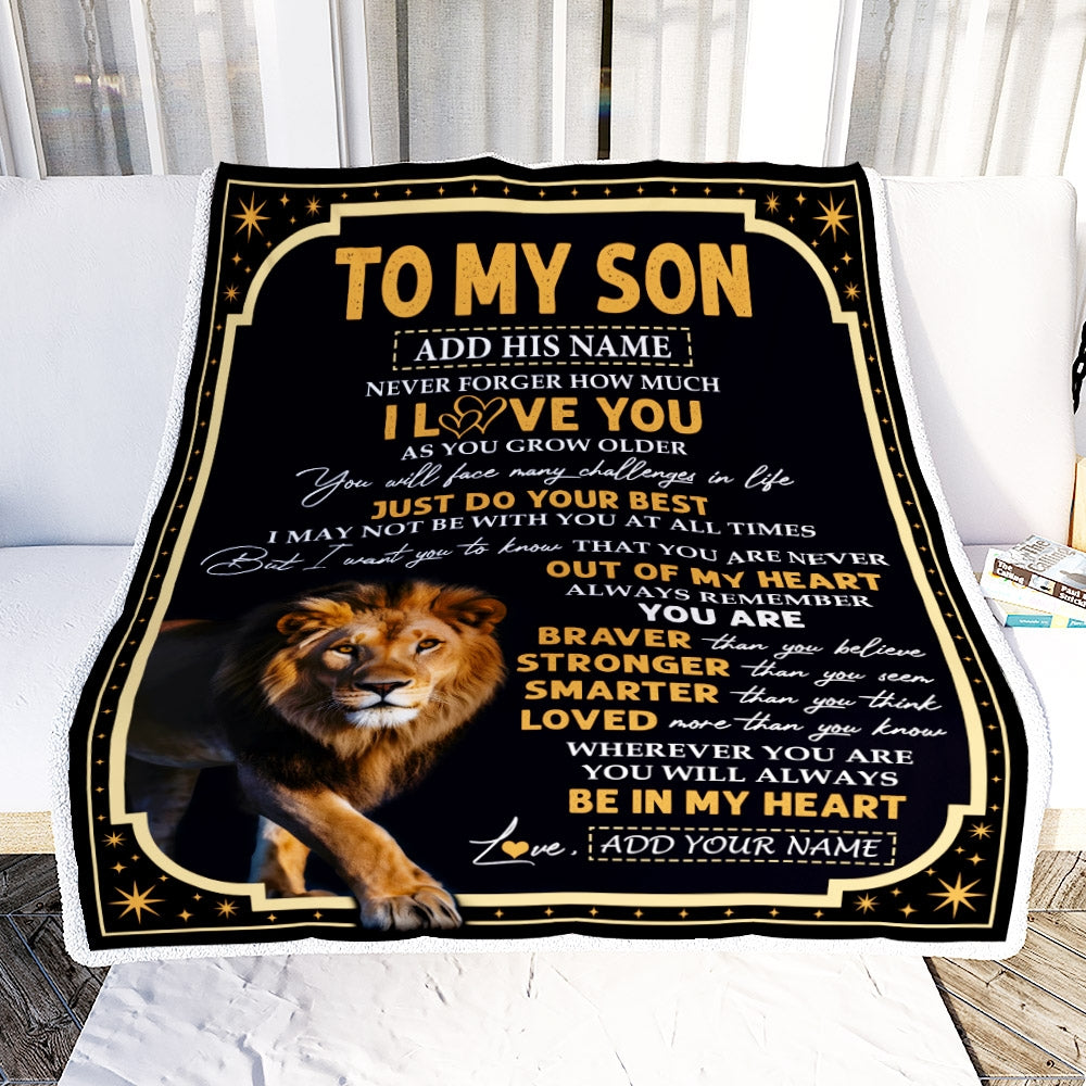 Personalized To My Son Gifts Blanket From Mom Dad Mother Father Inspirational I Love You Lion Son Birthday Gifts Graduation Christmas Custom Fleece Blanket | teecentury