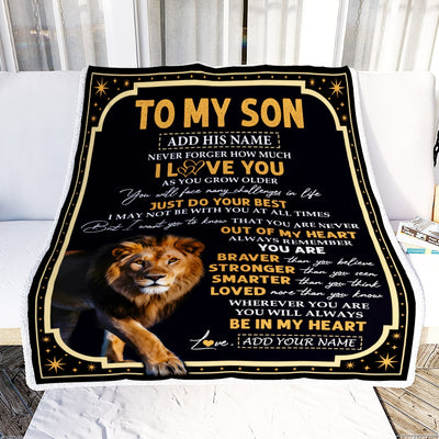Personalized To My Son Gifts Blanket From Mom Dad Mother Father Inspirational I Love You Lion Son Birthday Gifts Graduation Christmas Custom Fleece Blanket | teecentury