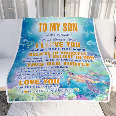 Personalized To My Son Gifts Blanket From Mom Dad Mother Father This Old Turtle Love You Son Birthday Gifts Graduation Christmas Customized Fleece Blanket | teecentury