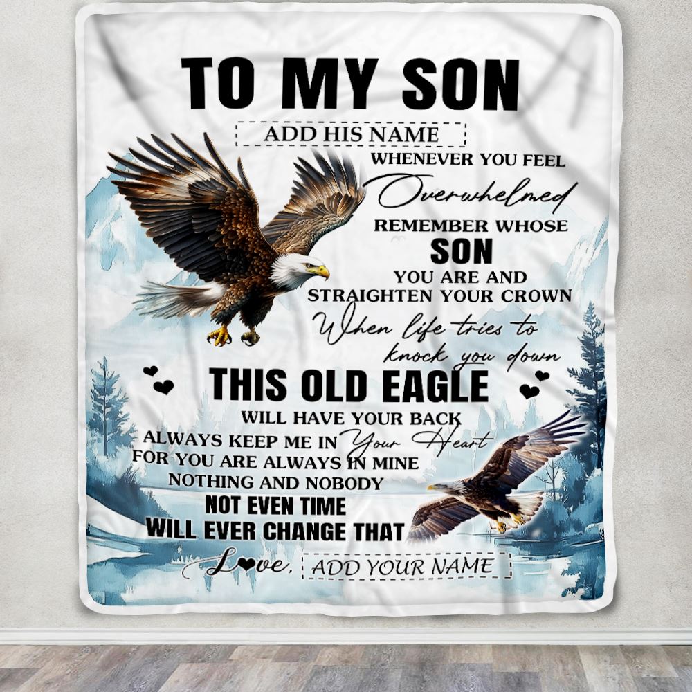 Personalized To My Son Gifts Blanket From Mom Dad Mother Father Whenever Eagle Unique Birthday Gifts For Son Graduation Christmas Custom Fleece Throw Blanket | teecentury