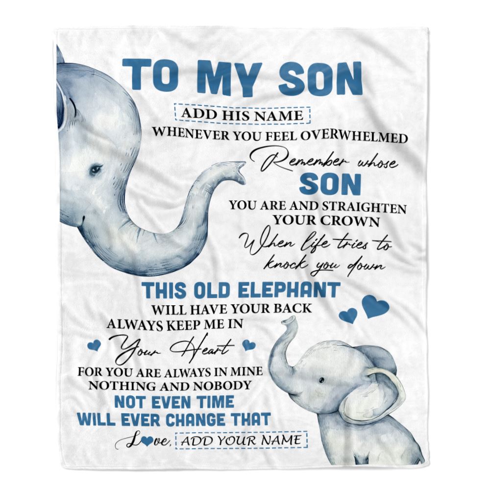Personalized To My Son Gifts Blanket From Mom Dad Mother Father Whenever Elephant Unique Birthday Gifts For Son Graduation Christmas Fleece Throw Blanket | teecentury