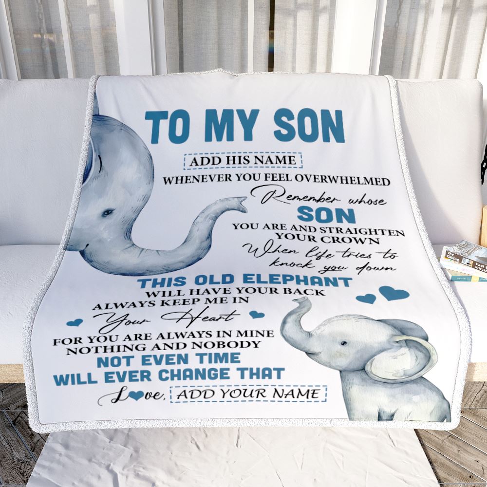Personalized To My Son Gifts Blanket From Mom Dad Mother Father Whenever Elephant Unique Birthday Gifts For Son Graduation Christmas Fleece Throw Blanket | teecentury
