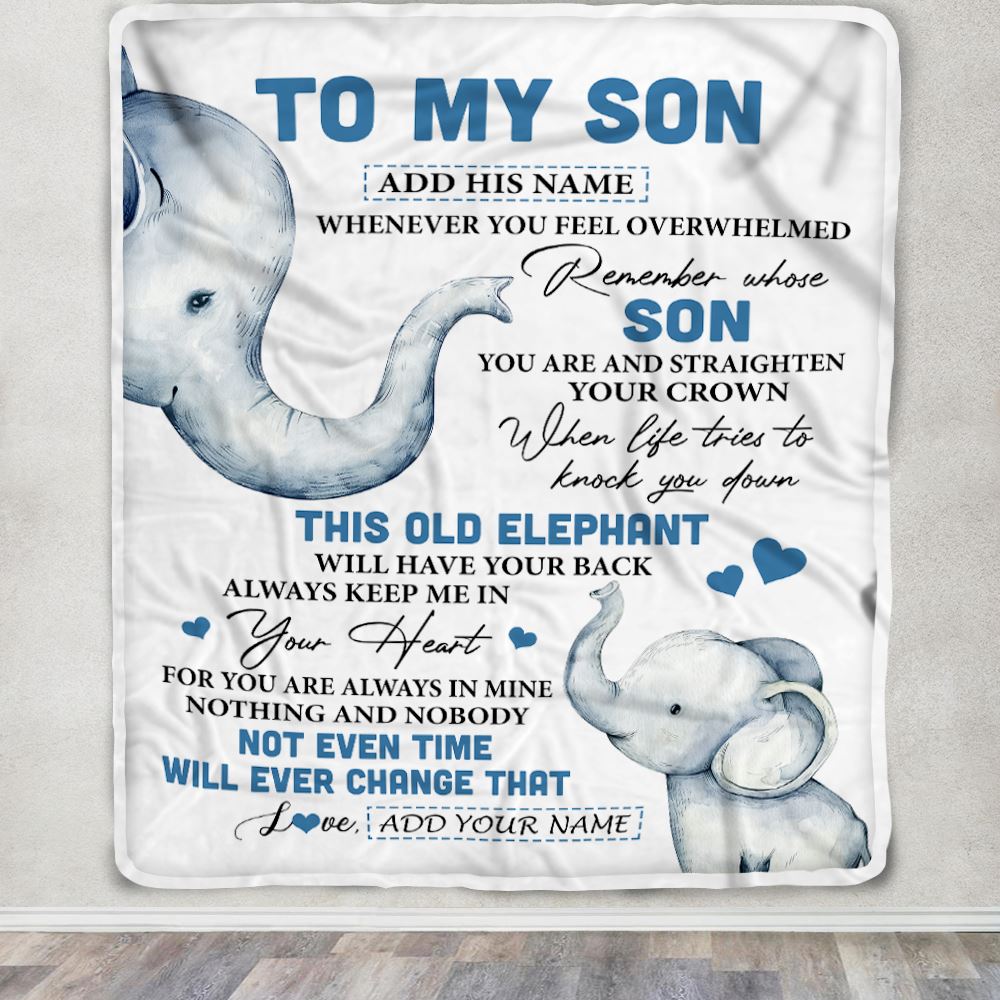 Personalized To My Son Gifts Blanket From Mom Dad Mother Father Whenever Elephant Unique Birthday Gifts For Son Graduation Christmas Fleece Throw Blanket | teecentury