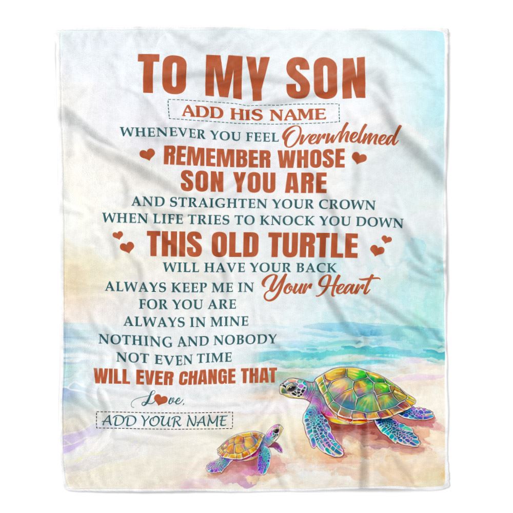 Personalized To My Son Gifts Blanket From Mom Dad Mother Father Whenever Turtle Unique Birthday Gifts For Son Graduation Christmas Custom Fleece Throw Blanket | teecentury
